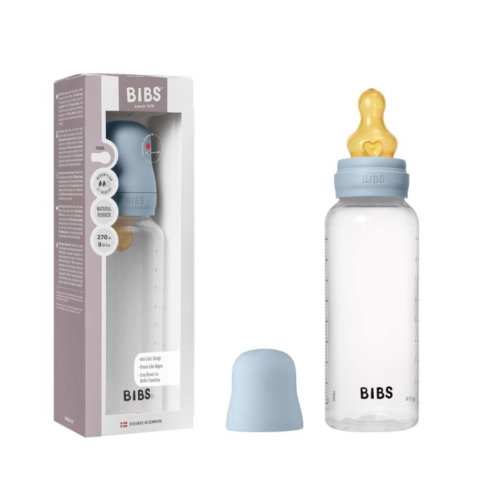 Дитяча пляшечка BIBS Baby Bottle Round Latex 270 мл Medium Flow (середній потік) Baby Blue