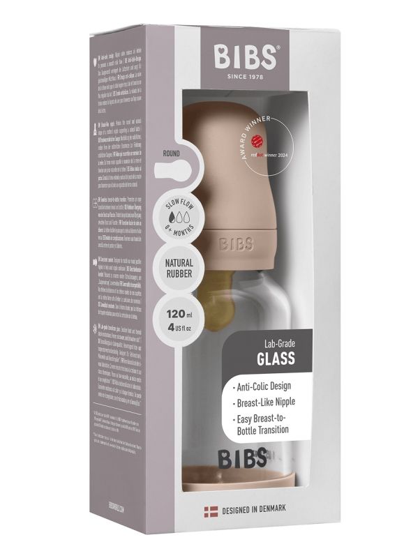 Скляна  BIBS Baby Glass Bottle дитяча пляшечка повний комплект  Blush - 120 ml