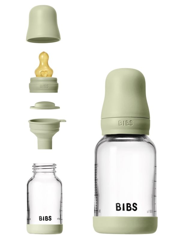 Скляна  BIBS Baby Glass Bottle дитяча пляшечка повний комплект Sage - 120 ml