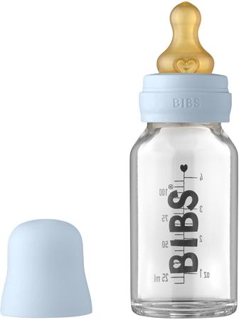 Скляна дитяча пляшечка BIBS Baby Glass Bottle повний комплект Baby Blue, 120 ml