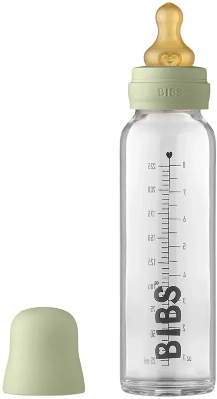 Скляна дитяча пляшечка BIBS Baby Glass Bottle повний комплект  240 ml - Sage