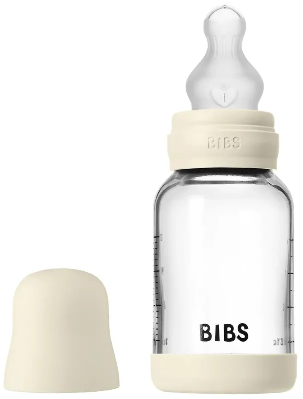 Скляна BIBS Baby Glass Bottle дитяча пляшечка з силіконовою соскою - 120 ml - Ivory