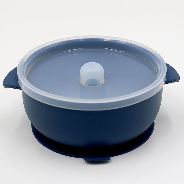 Силіконова тарілка з кришкою – Navy blue