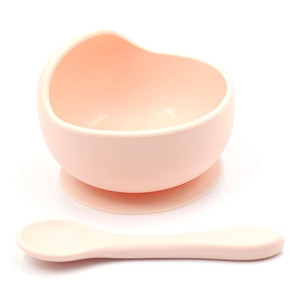 Силіконова тарілка на присосці з ложкою – Soft Pink