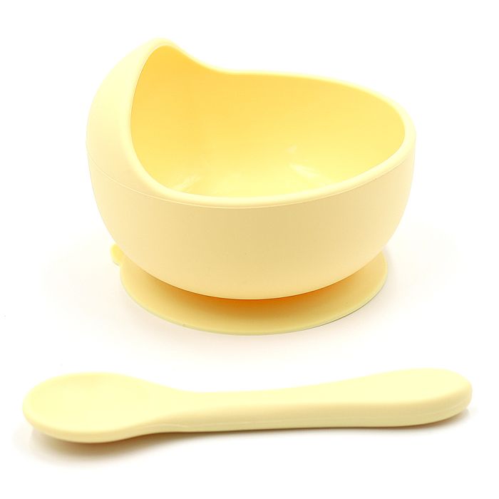 Силіконова тарілка на присосці із ложкою – Pastel Yellow