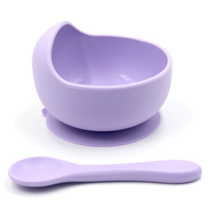 Силіконова тарілка на присосці з ложкою – Pastel Lilac