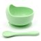 Силіконова тарілка на присосці з ложкою – Pastel Green