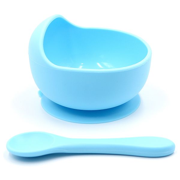 Силіконова тарілка на присосці з ложкою – Baby Blue
