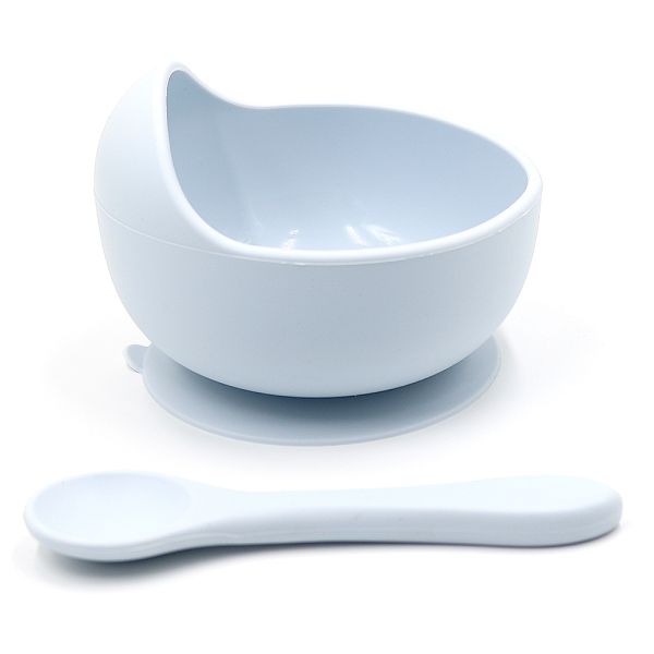 Силіконова тарілка на присосці з ложкою Creamy Blue