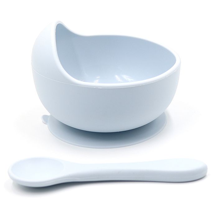 Силіконова тарілка на присосці з ложкою Creamy Blue