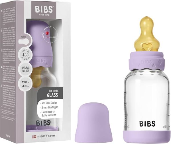 Скляна дитяча пляшечка BIBS Glass Boheme Baby Bottle Round Latex 120 ml