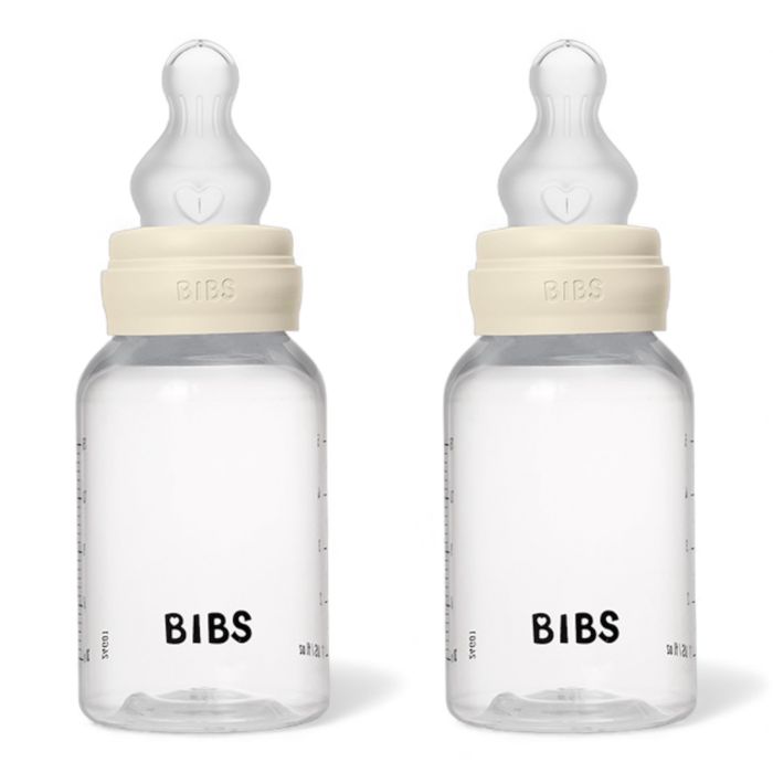 Пластикова дитяча пляшечка BIBS Baby Bottle Round Silicone 150 мл Slow Flow (повільний потік) Ivory, 2 шт