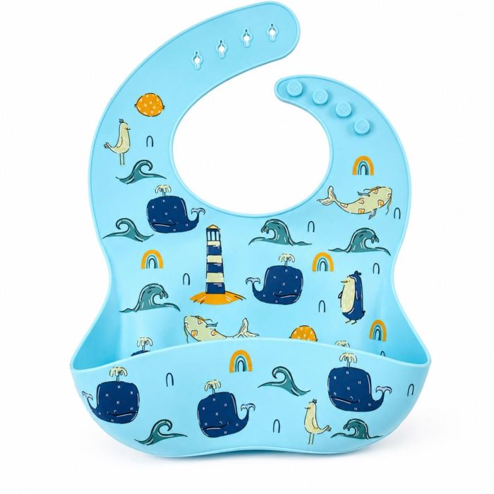 Нагрудник силіконовий Кити, Baby blue