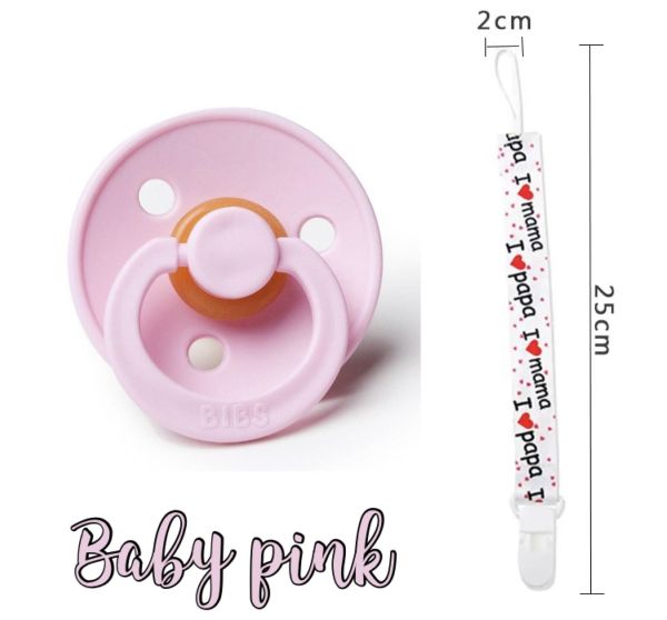 Пустушка BIBS 0-6 міс Colour Baby Pink з тримачем - I love mama