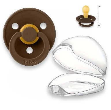 Пустушка BIBS 0-6 міс  Colour Latex Round Mocha в прозорому контейнері для зберігання