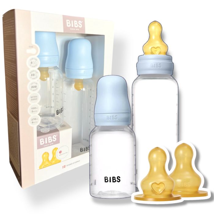 Набір пластикових дитячих пляшечок BIBS  Baby Blue Grow and Flow Round Latex 150 мл/270 мл