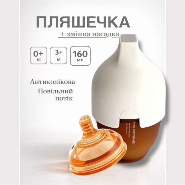Пляшечка антиколікова  HEORSHE White +0m, змінна насадка +3m, 160 мл