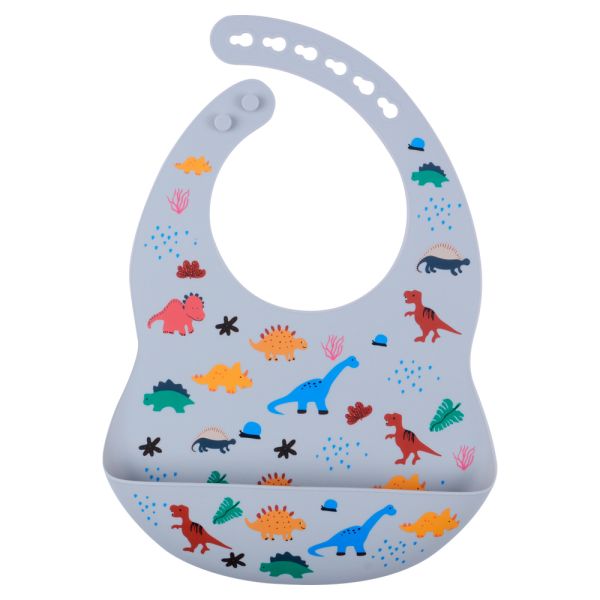 Силіконовий нагрудник - Dinosaur - Light Gray