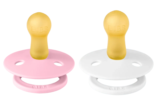 Набір пустушок BIBS 0-6 m Colour Latex Round Baby Pink / White, 2 шт