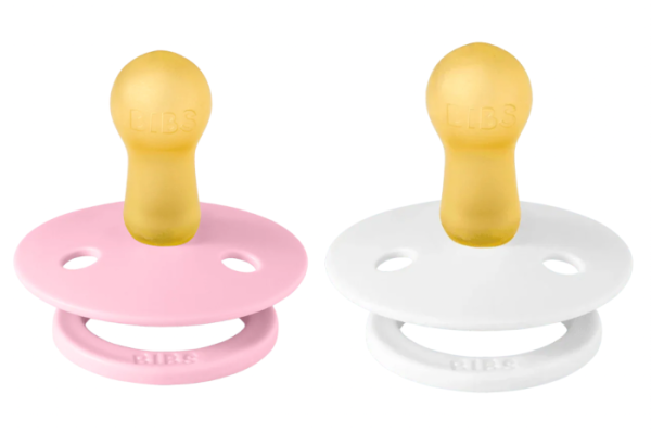 Набір пустушок BIBS 0-6 m Colour Latex Round Baby Pink / White, 2 шт